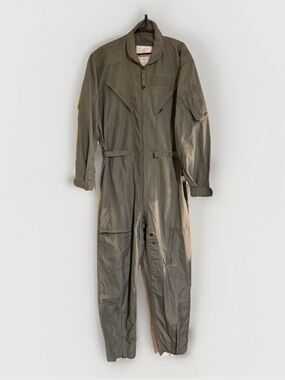 Vintage U.S. Military CWU-27/P Nomex Flight Suit Flyers Coveralls Sage Green 44L